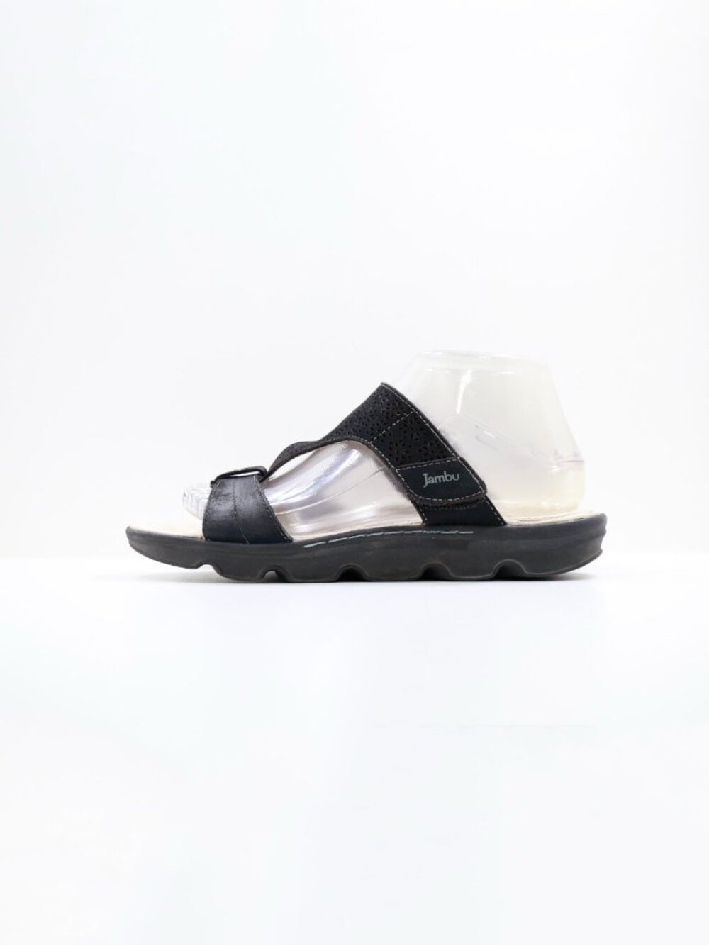 Jambu Greece Black Leather Flat Adjustable Slide Sandals - 8